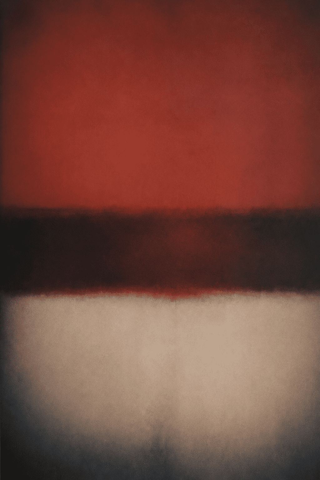 A soft-focus field of deep red over a dark band and a pale ground, like a horizon at dusk